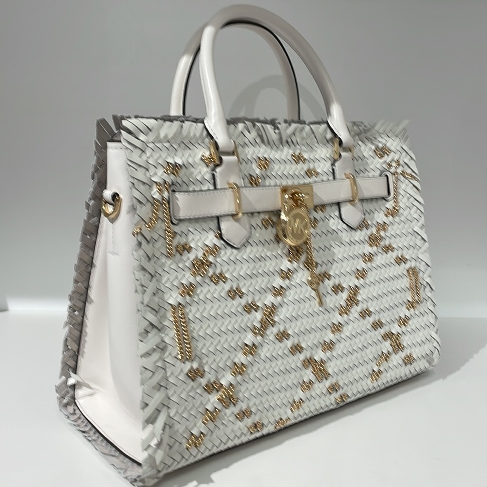 Michael Kors Hamilton white leather woven satchel bag - Picture 4 of 7
